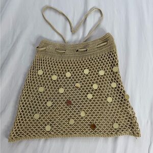 Beige Crochet Mesh Cover up with Gold Accents